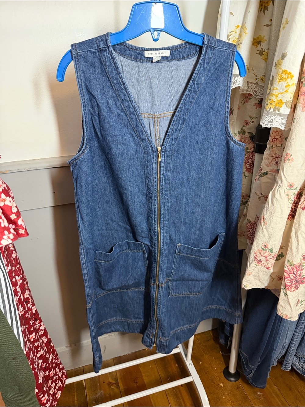 Sleeveless Denim Zip-Front Dress- Large